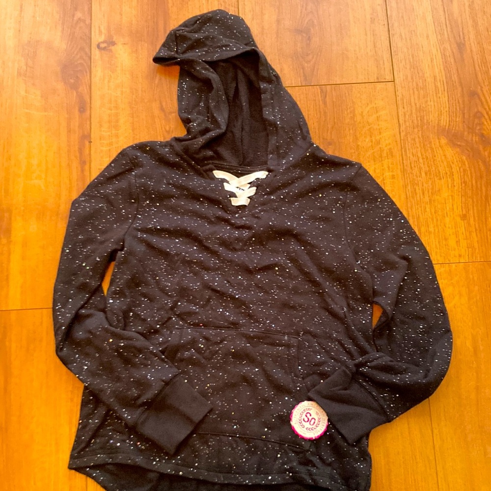 SO Girls Black Glitter Tunic Hoodie